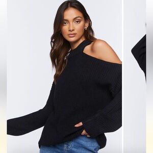 Forever 21 Black Off-the-Shoulder Chunky Knit Sweater